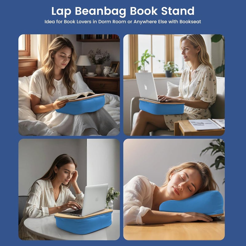 SUETPRYE SUETPYE Beanbag Lap Book Holder for Reading Hands Free Comfortable Reading Pillow Stand Minimize Neck Strain Ideal Gifts for Book Reading Lovers in Bed or Anywhere Else with Book Rest(Blue) - Image 4